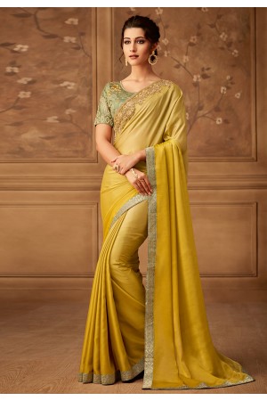 Yellow silk embroidered saree with blouse  502